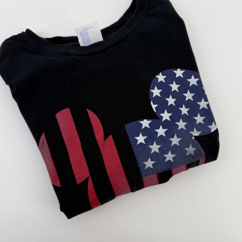 Disney Mickey Mouse American Flag‎ Graphic T Shirt Kids Size Small Black